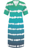 Orange Casual Street Striped Print Pocket Contrast V Neck Printed Plus Size Dresses