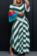 Green Casual Print Patchwork V Neck One Step Skirt Dresses