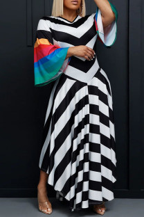 Black Casual Print Patchwork V Neck One Step Skirt Dresses