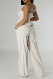 White Sexy Casual Daily Solid Color Backless Strapless Sleeveless Two Pieces