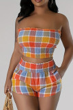 Colour Sexy Colorblock Pocket Backless Patchwork Strapless Sleeveless Two Pieces