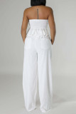 White Sexy Casual Daily Solid Color Backless Strapless Sleeveless Two Pieces