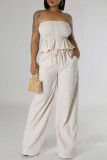 White Sexy Casual Daily Solid Color Backless Strapless Sleeveless Two Pieces