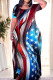 Red Blue Casual Print Patchwork O Neck Straight Dresses