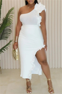 White Casual Solid Backless Slit Oblique Collar Sleeveless Two Pieces