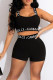 Black Casual Letters Backless Patchwork Square Neck Sleeveless Two Pieces