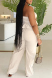 White Sexy Casual Daily Solid Color Backless Strapless Sleeveless Two Pieces