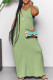 Light Green Casual Solid Color Pocket Patchwork V Neck Long Dresses