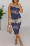 Green Casual Gradient Print The stars V Neck Printed Dresses