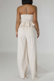 White Sexy Casual Daily Solid Color Backless Strapless Sleeveless Two Pieces