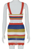 Colour Sexy Colorblock Patchwork V Neck Sleeveless Two Pieces