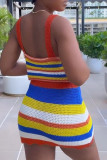 Colour Sexy Colorblock Patchwork V Neck Sleeveless Two Pieces