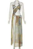 Green Street Hollow Out High Slit Patchwork Halter Long Dresses