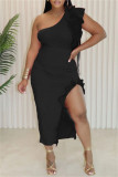Orange Casual Solid Backless Slit Oblique Collar Sleeveless Two Pieces