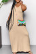 Light Khaki Casual Solid Color Pocket Patchwork V Neck Long Dresses
