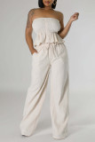 White Sexy Casual Daily Solid Color Backless Strapless Sleeveless Two Pieces