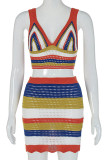 Colour Sexy Colorblock Patchwork V Neck Sleeveless Two Pieces