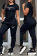 Black Casual Street Letters Embroidered O Neck Short Sleeve Two Pieces