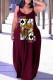 Burgundy Sexy Casual Print Backless Spaghetti Strap Long Dress Dresses