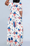 Blue Red Casual Print Patchwork O Neck Straight Dresses