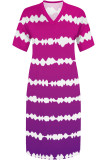 Orange Casual Street Striped Print Pocket Contrast V Neck Printed Plus Size Dresses
