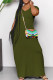Army Green Casual Solid Color Pocket Patchwork V Neck Long Dresses