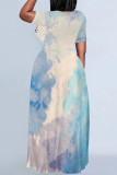 Orange Green Casual Street Gradient Print Letter Print O Neck Printed Dresses