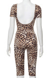 Leopard Print Street Leopard Print Patchwork O Neck Skinny Rompers