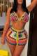 Pink Sexy Patchwork Bandage Backless Contrast Swimwears