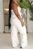 White Sexy Casual Daily Solid Color Backless Strapless Sleeveless Two Pieces