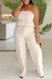White Sexy Casual Daily Solid Color Backless Strapless Sleeveless Two Pieces