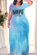 Purplish Blue Casual Street Gradient Print Letter Print O Neck Printed Dresses