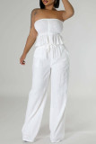 White Sexy Casual Daily Solid Color Backless Strapless Sleeveless Two Pieces