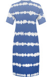 Orange Casual Street Striped Print Pocket Contrast V Neck Printed Plus Size Dresses
