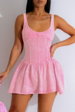 Pink Casual Solid Backless U Neck Vest Dresses