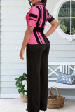 Pink Casual Print Strap Design Patchwork V Neck Regular Jumpsuits