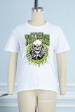White Casual Street Skull Head Letter Print O Neck T-Shirts
