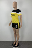 Red Casual Letter Print Pocket Patchwork Contrast O Neck Short Sleeve Two Pieces