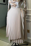 Apricot Casual Solid Color Pleated Patchwork Loose High Waist Pencil Patchwork Bottoms