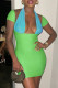 Green Sexy Hollow Out Strap Design Patchwork Halter Wrapped Skirt Dresses