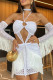 White Sexy Solid Color Fringed Trim Hollow Out Patchwork Halter Long Sleeve Two Pieces