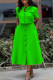 Green Casual Solid Color Pocket Buckle Patchwork O Neck Short Sleeve Two Pieces