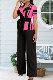 Pink Casual Print Strap Design Patchwork V Neck Regular Jumpsuits