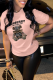 Pink Fashion Street Print Patchwork O Neck T-Shirts