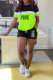 Fluorescent Green Casual Letter Print Pocket Patchwork Contrast O Neck Short Sleeve Two Pieces