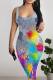 Grey Casual Faux Denim Print Basic U Neck Vest Dresses