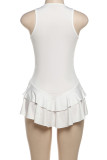Cream White Sexy Solid Color Ruched Patchwork Square Neck A Line Dresses
