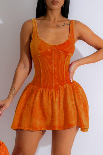 Orange Casual Solid Backless U Neck Vest Dresses
