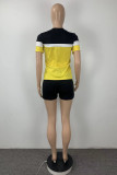 Red Casual Letter Print Pocket Patchwork Contrast O Neck Short Sleeve Two Pieces