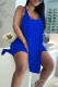 Royal Blue Casual Solid Color High Slit Patchwork Square Neck Sleeveless Two Pieces